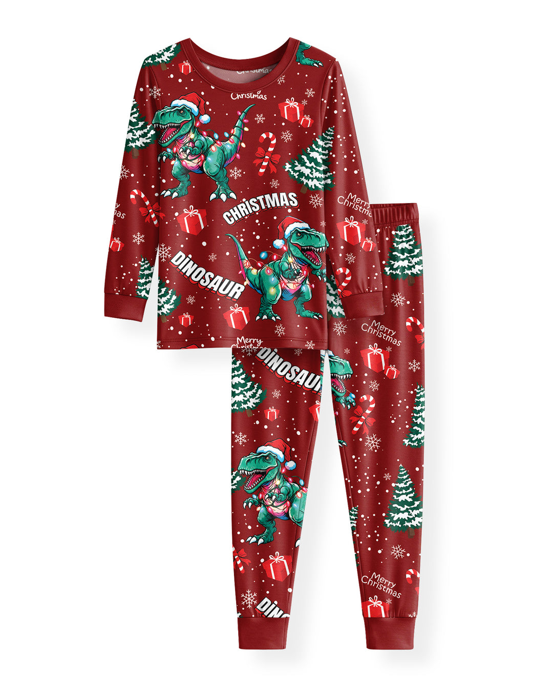 Dinosaur Raw Noel Bamboo Two Piece Long Sleeve Pajama Set