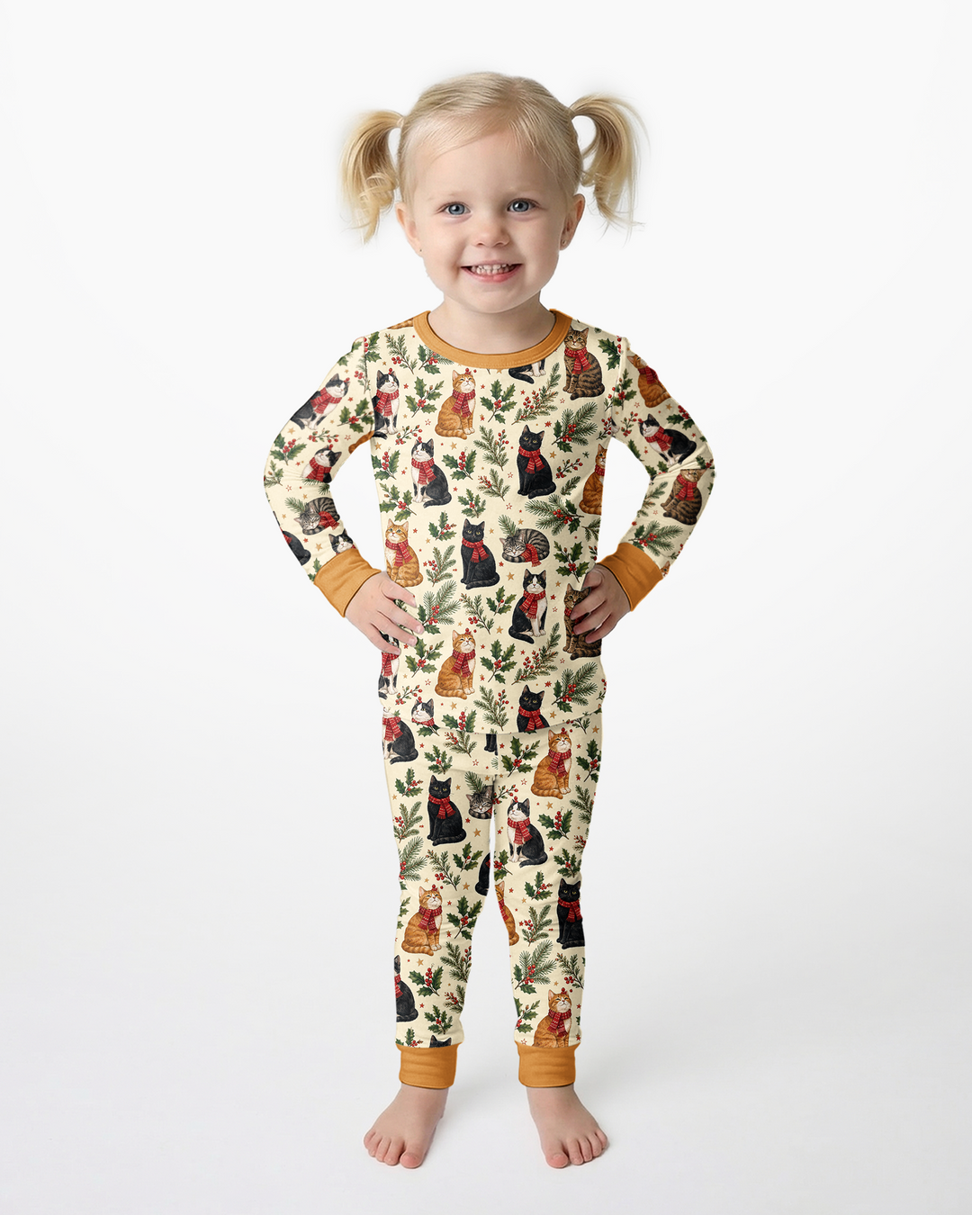 Christmas Cat Carolers Bamboo Two Piece Long Sleeve Pajama Set