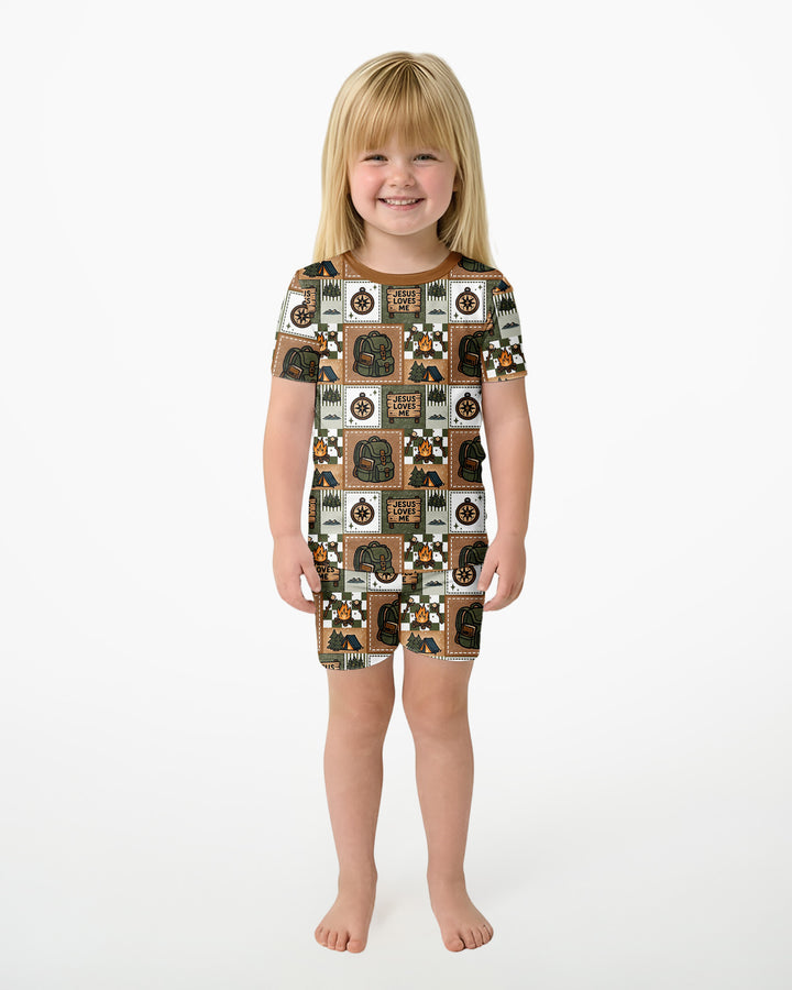 Camping Jesus Loves Me Bamboo Two Piece Short Sleeve Shorts Pajama Set