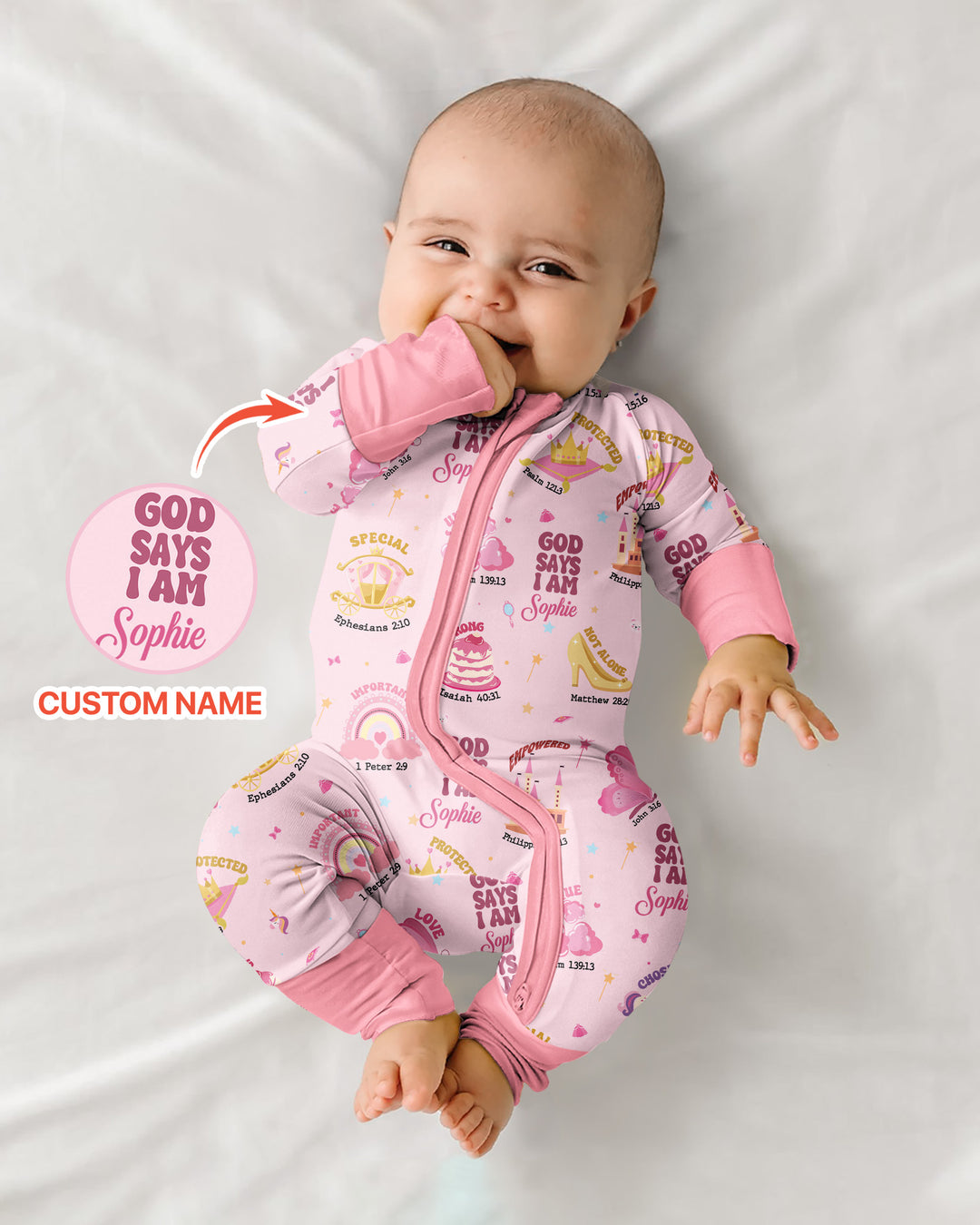 God Says I Am Custom Name - Dreamy Princess Bamboo Convertible Zippy