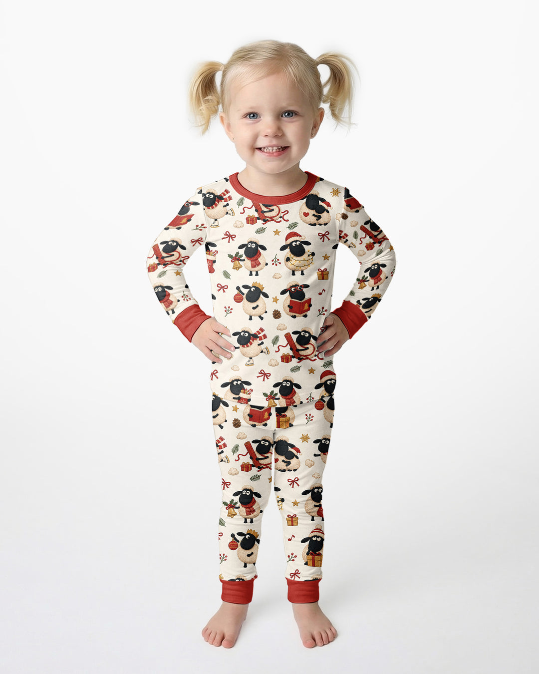 Festive Holiday Sheep Bamboo Two Piece Long Sleeve Pajama Set