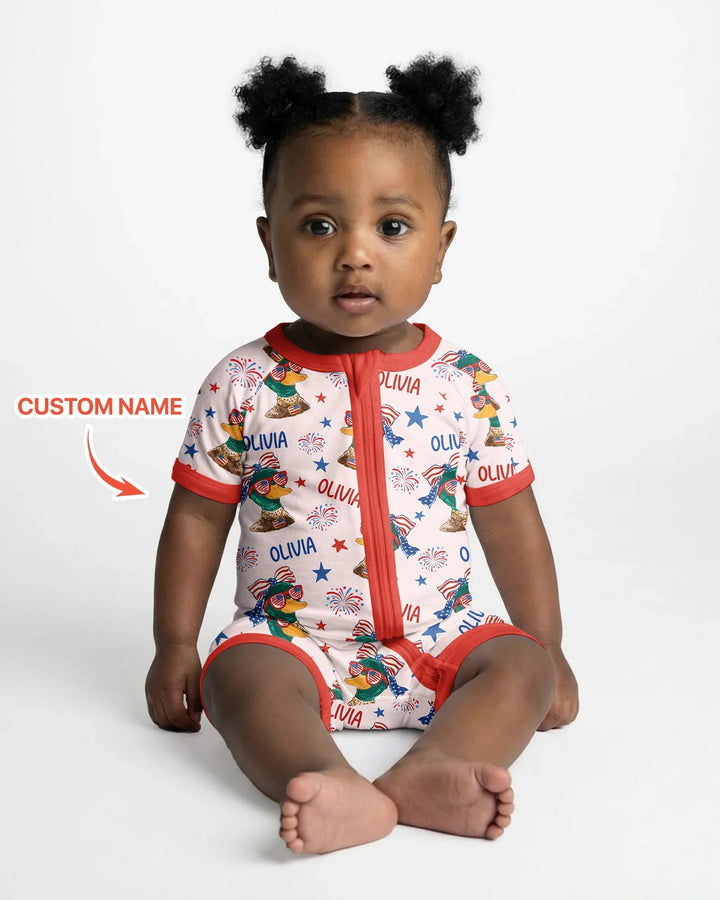 Custom Name Patriotic Mallard Duck  Bamboo Shorty Zippy