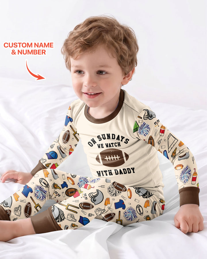 On Sundays We Watch Football With Daddy Family Matching Bamboo Two Piece Long Sleeve Pajama Set