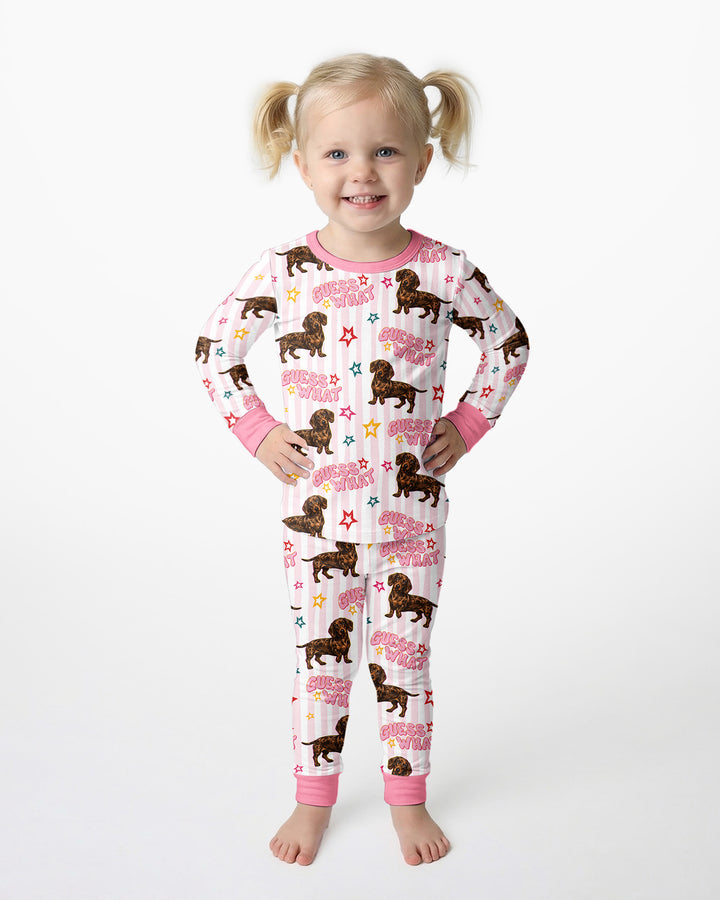 Guess What? Wiener Butt! Bamboo Two Piece Long Sleeve Pajama Set