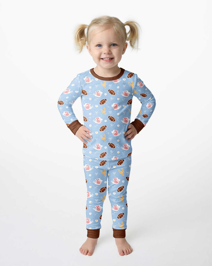 Coquette Football Blue Bamboo Two Piece Long Sleeve Pajama Set