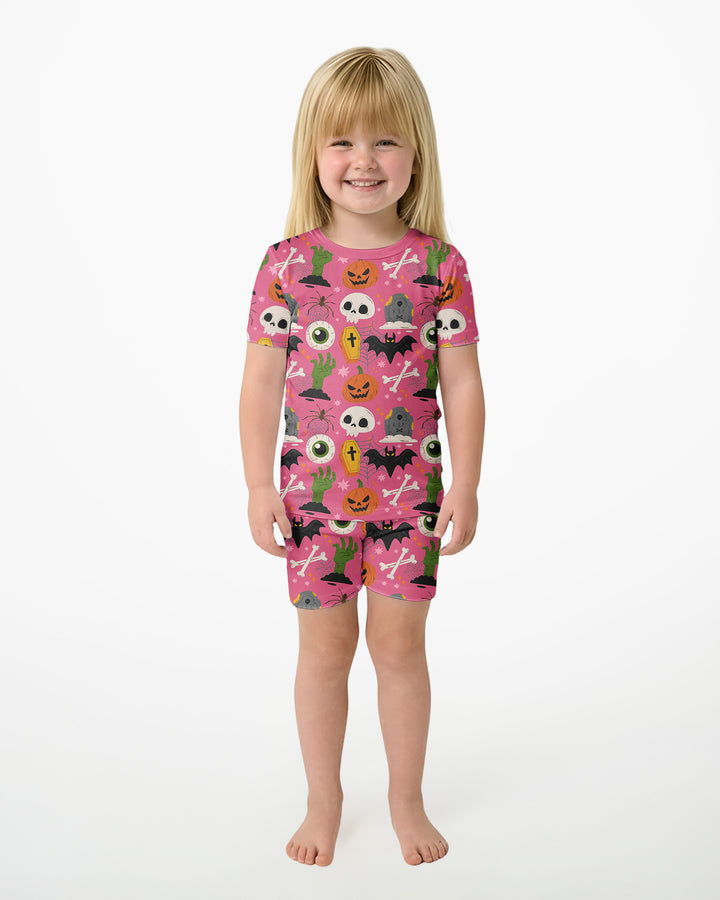 Little Monsters Bambus Zweiteiliger Schlafanzug mit kurzen Ärmeln und Shorts für Halloween