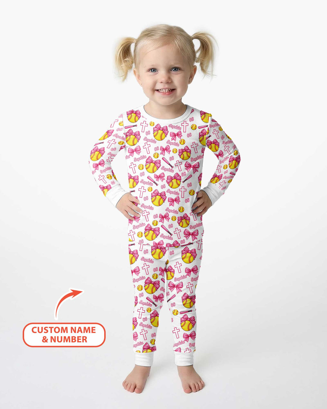 Custom Name Softball Cuties Bamboo Two Piece Long Sleeve Pajama Set
