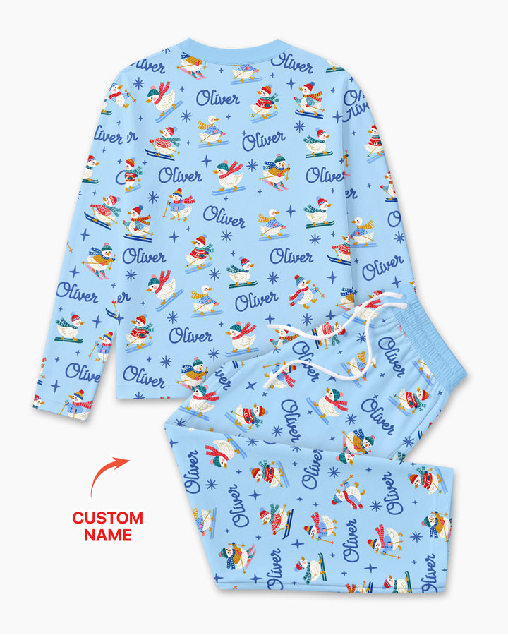 Custom Name Skiing Goose Bamboo Men's Pajama Set