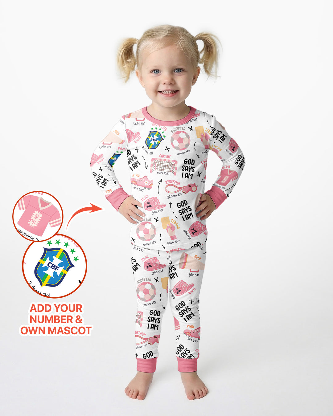 Personalized God Says I Am SOCCER Bamboo Two Piece Long Sleeve Pajama Set