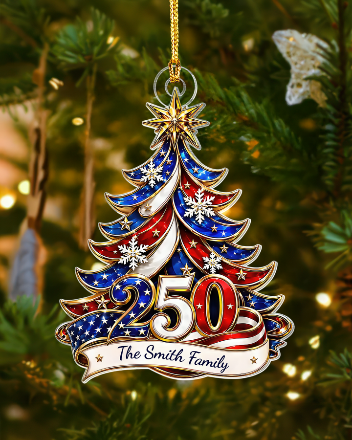 Patriotic Christmas Tree 250 Acrylic Ornament