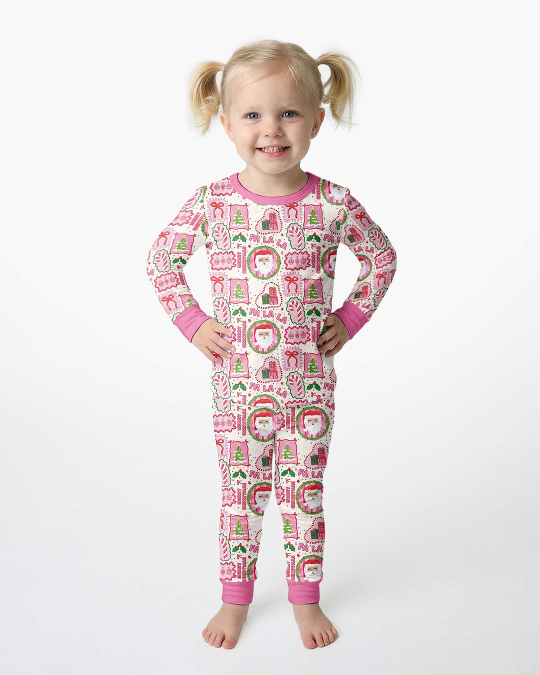 Fa La La Pink Christmas Bamboo Two Piece Long Sleeve Pajama Set