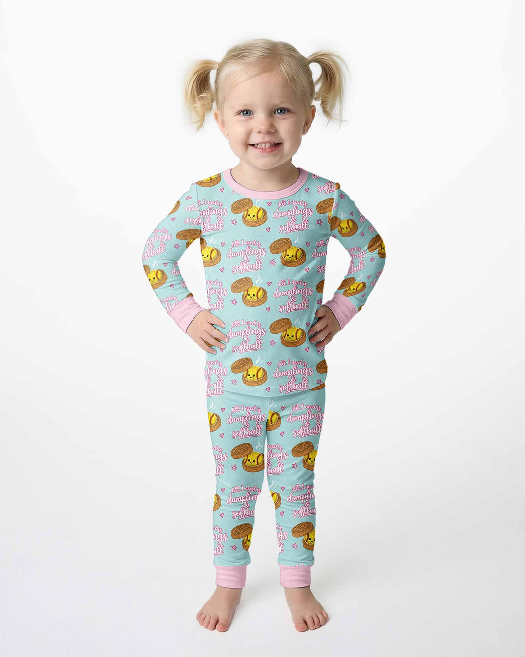 All I Need Is Dumplings & Softball Bamboo Two Piece Long Sleeve Pajama Set