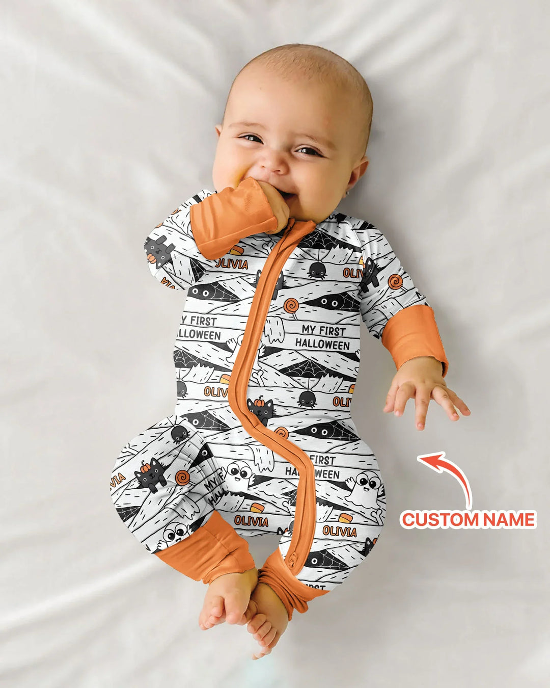 Custom Name Doodle Ghost My First Halloween Bamboo Convertible Zippy