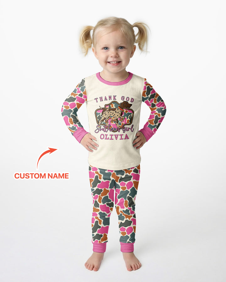 Custom Name Thank God I'm a Southern Bamboo Two Piece Long Sleeve Pajama Set