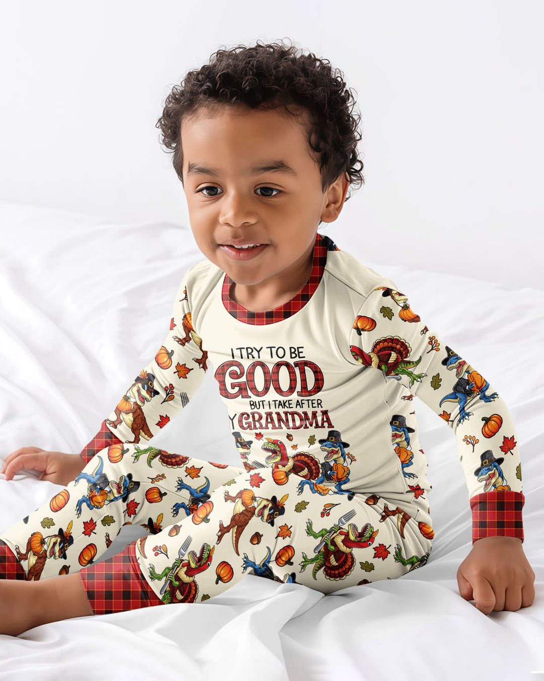 Dinosaur I Try To Be Good But I Take After My Grandma Bamboo Two Piece Long Sleeve Pajama Set