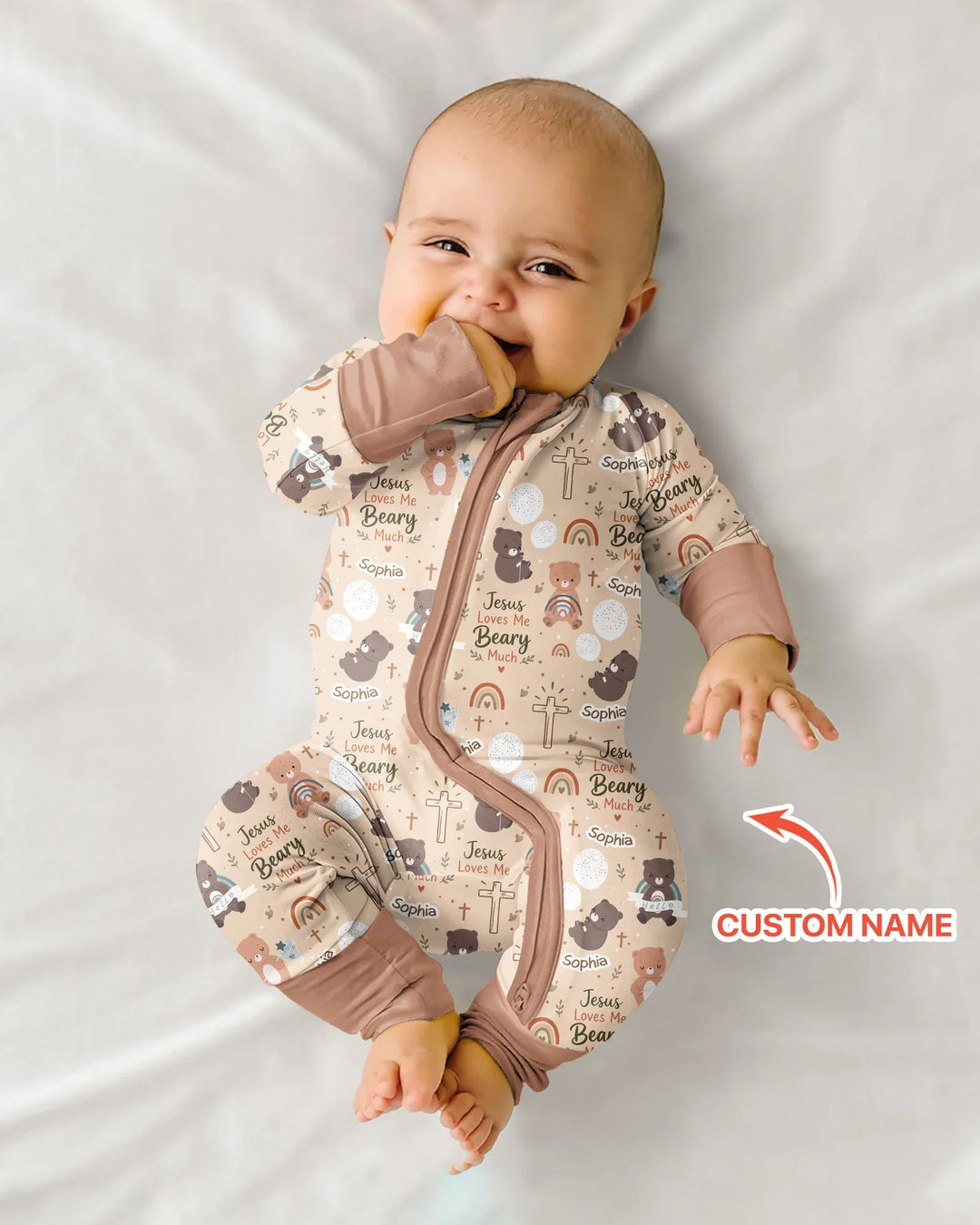 Custom Name Jesus Loves Me Beary Much Bamboo Convertible Zippy