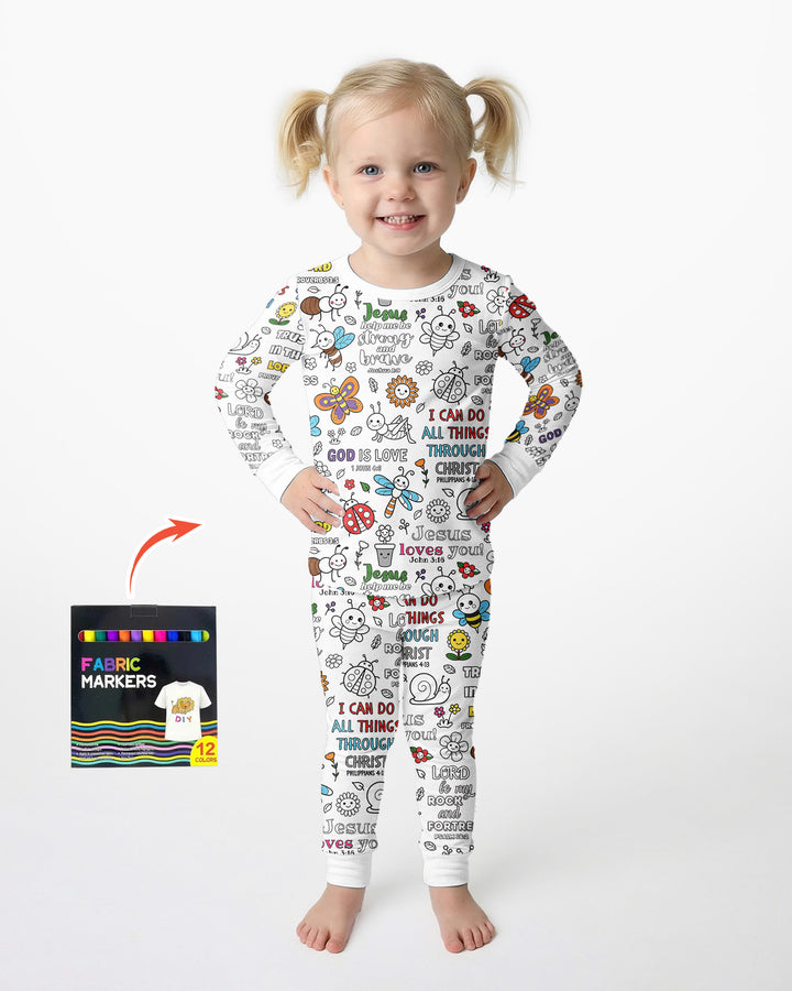 Joyful Garden Bible Verse Colorable Bamboo Two Piece Long Sleeve Pajama Set