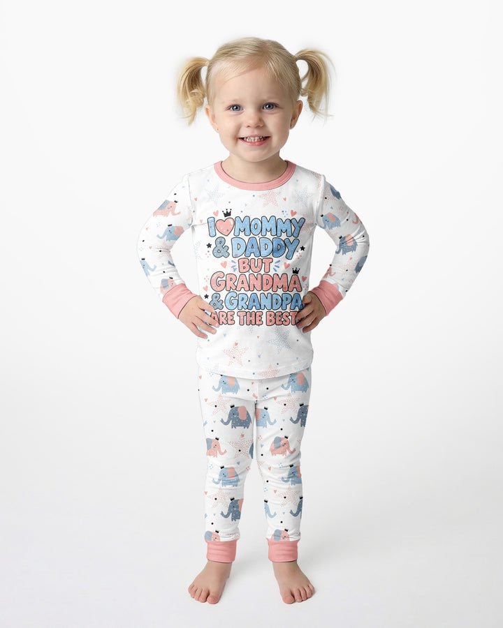 I Love Mommy & Daddy, but Grandma & Grandpa Are the Best! Bamboo Two Piece Long Sleeve Pajama Set