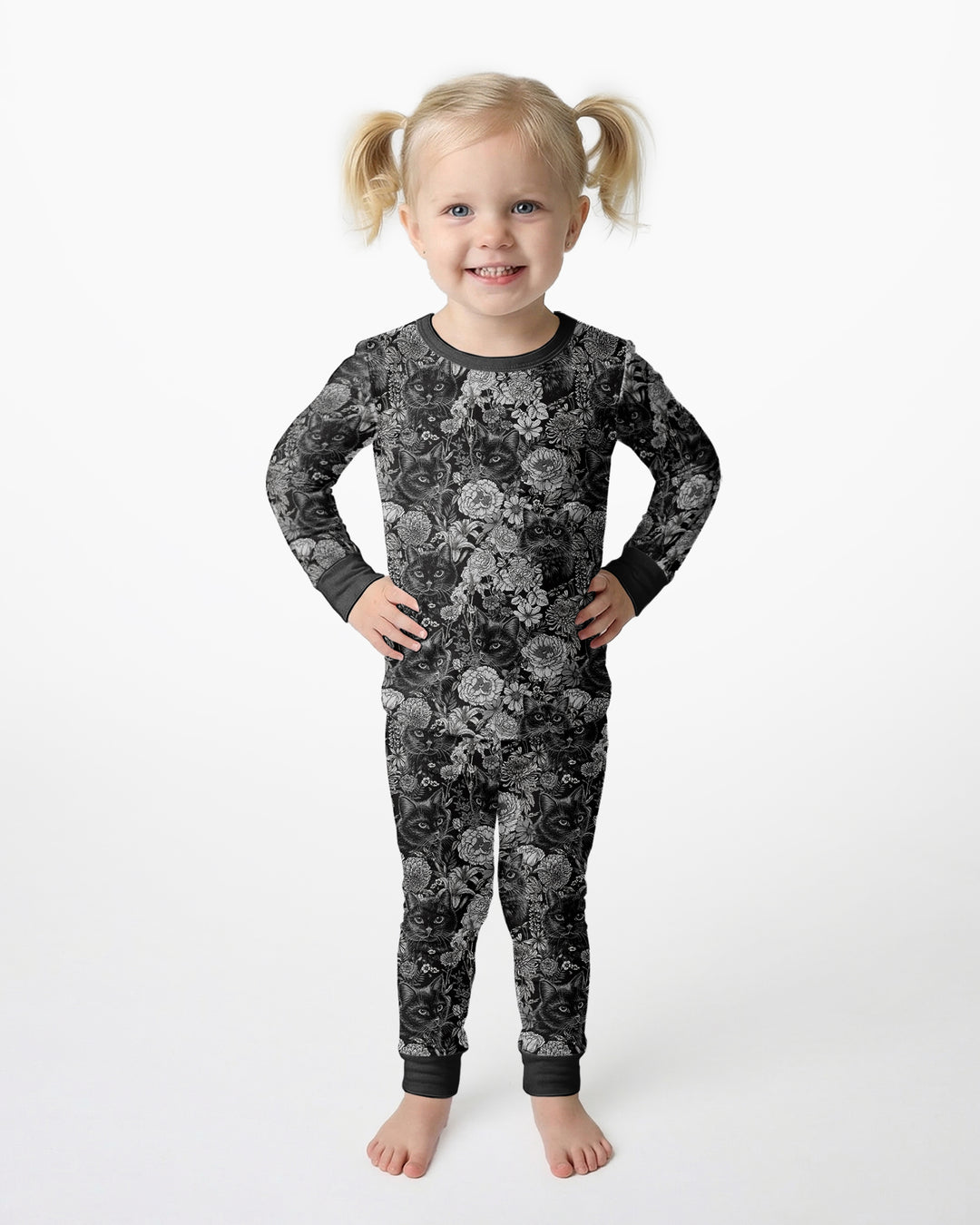 Midnight Cat Garden Bamboo Two Piece Long Sleeve Pajama Set