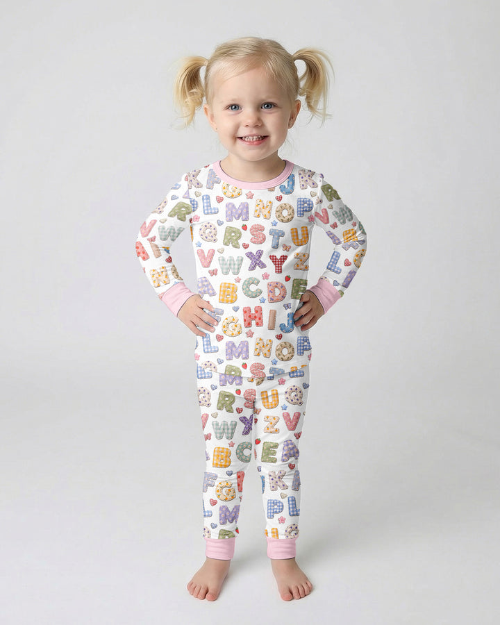 Fabric Alphabet Letters Bamboo Two Piece Long Sleeve Pajama Set