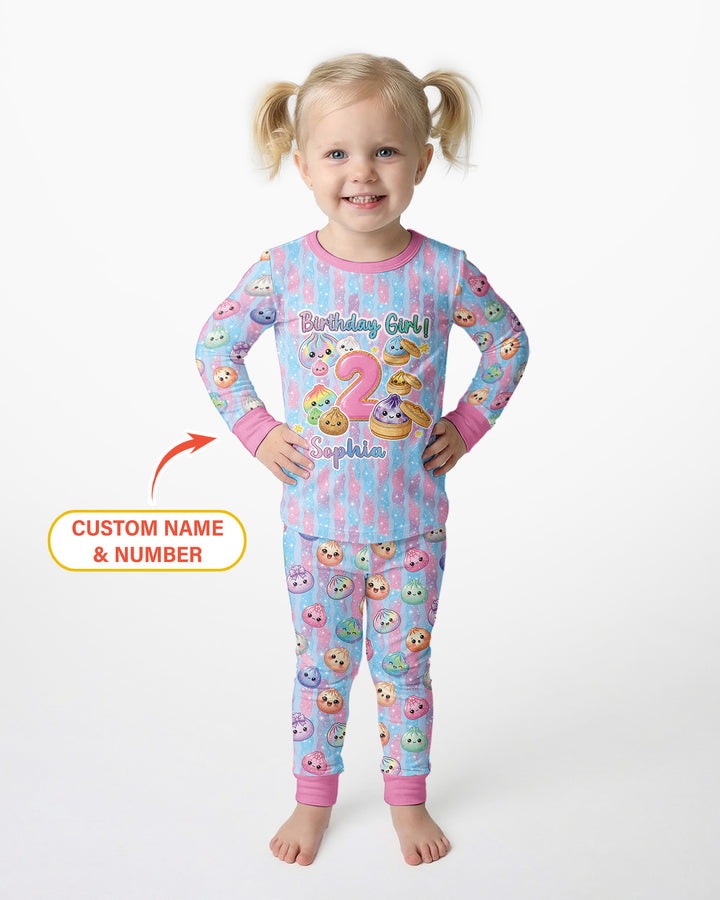 Squishy Birthday Custom Name & Age Bamboo Two Piece Long Sleeve Pajama Set