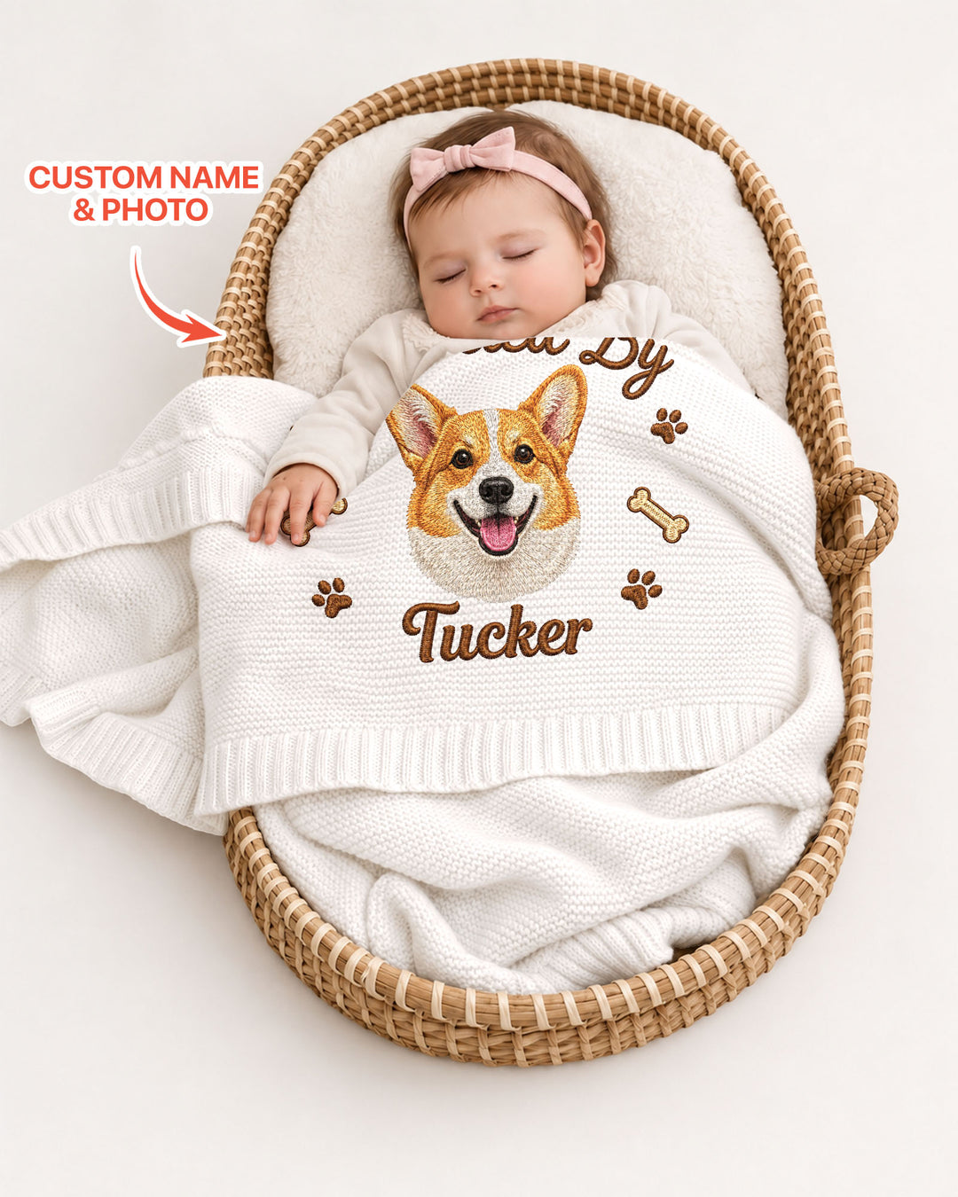 Protected By Dog Embroidered Baby Cotton Blanket