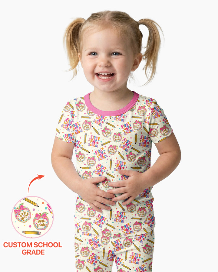 Custom School Grade First Day Cutie Bamboo Two Piece Short Sleeve Pajama Set