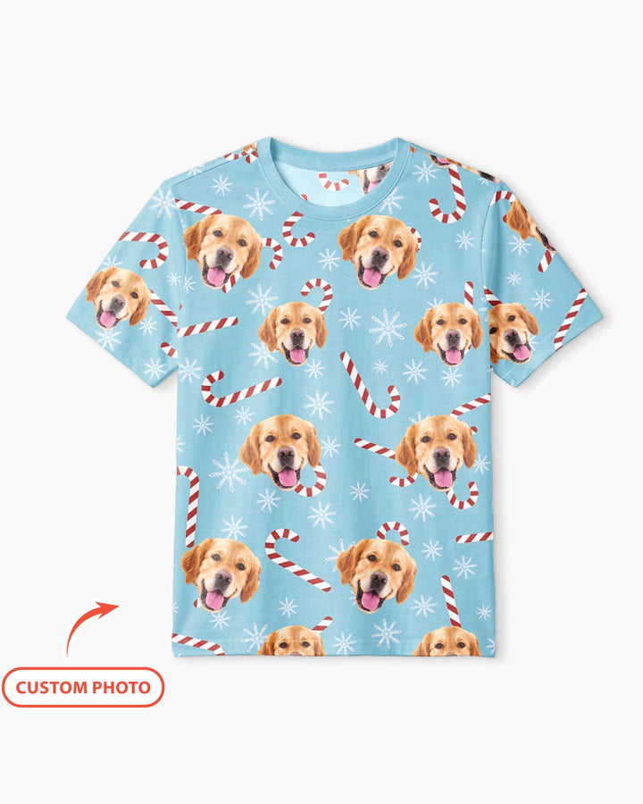 Custom Photo With Christmas Pattern Pajamas Bamboo Men Short Sleeve Short Pajama Set