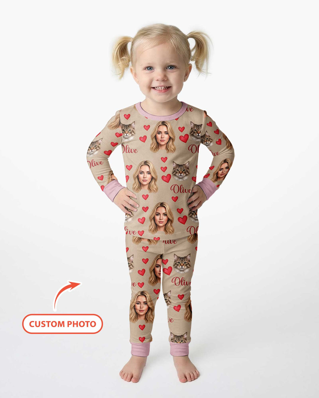 Custom Face Family Matching Bamboo Two Piece Long Sleeve Pajama Set