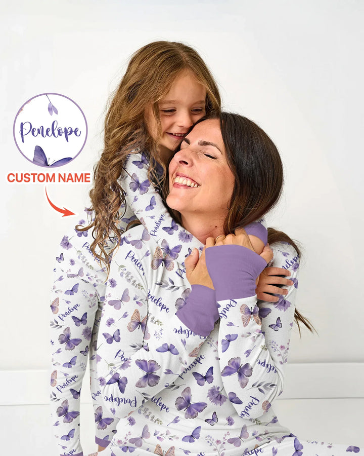 Benutzerdefinierter Name Fliederblüte Bambus Damen Pyjama-Set