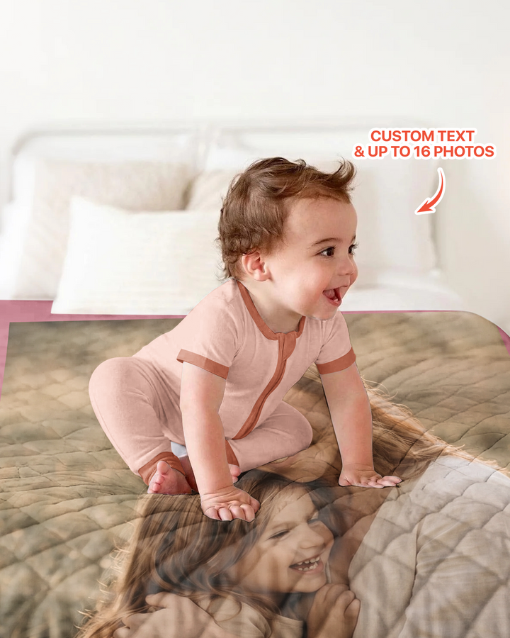 Custom Photo Collage Family Bamboo Quilt Blanket