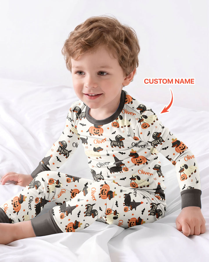 Orange and Black Dachshund Bamboo Two Piece Long Sleeve Pajama Set