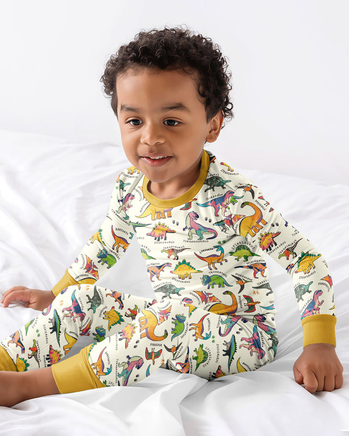 Little Dino World Bamboo Two Piece Long Sleeve Pajama Set