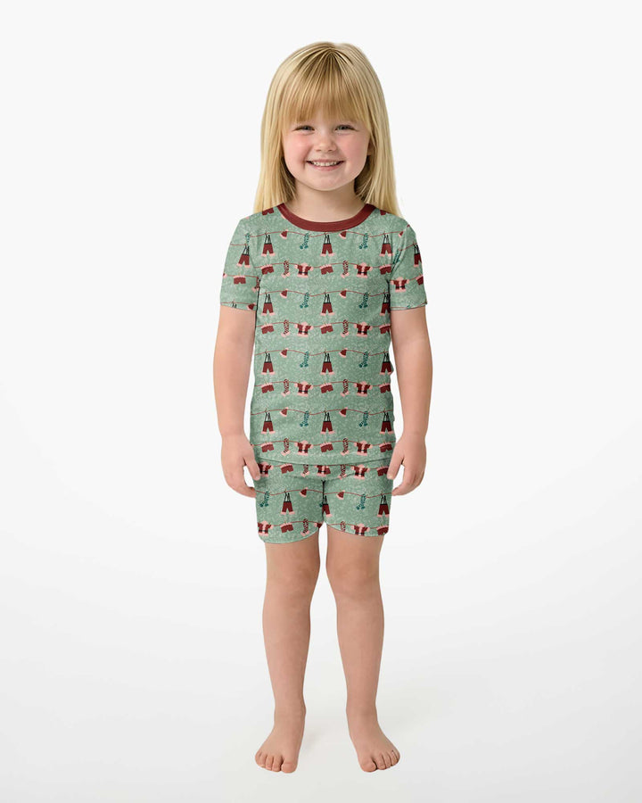 Santa In The Snow Bamboo Two Piece Short Sleeve Shorts Pajama Set
