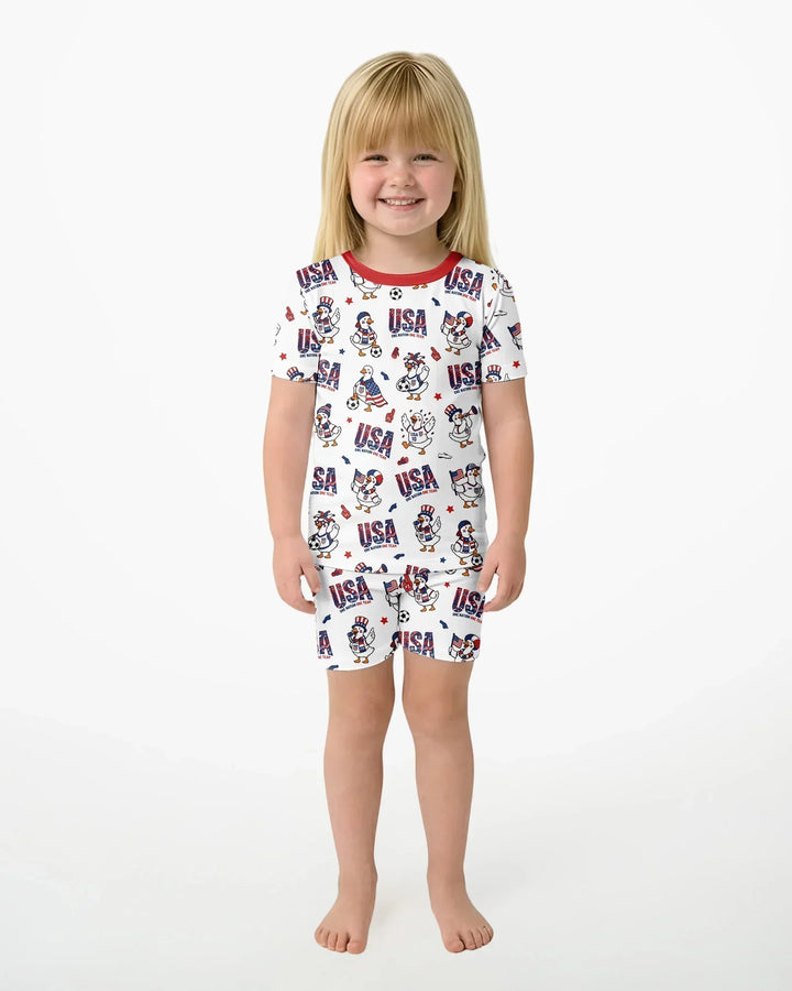 One Nation One Team Bamboo Two Piece Short Sleeve Shorts Pajama Set