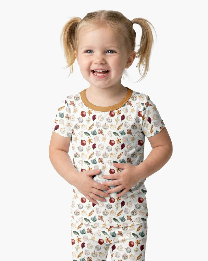 Watercolor Christmas Ornaments Bamboo Two Piece Short Sleeve Pajama Set