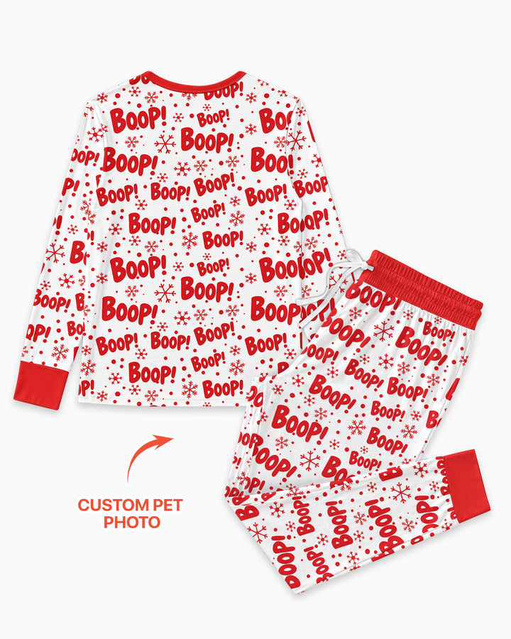 Custom Pet Photo Funny Christmas Boop Bamboo Women Pajama Set