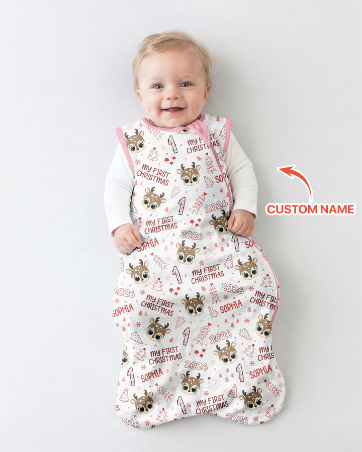 Custom Name Reindeer Doodle My First Christmas Bamboo Sleep Bag