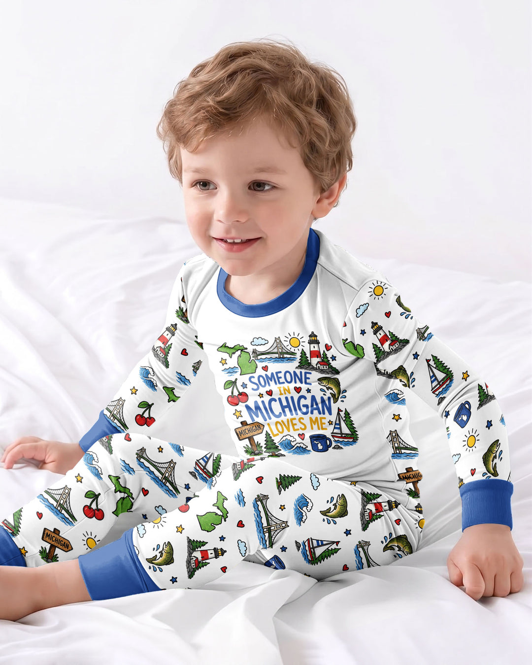 Someone in Michigan Loves Me Bamboo Two Piece Long Sleeve Pajama Set