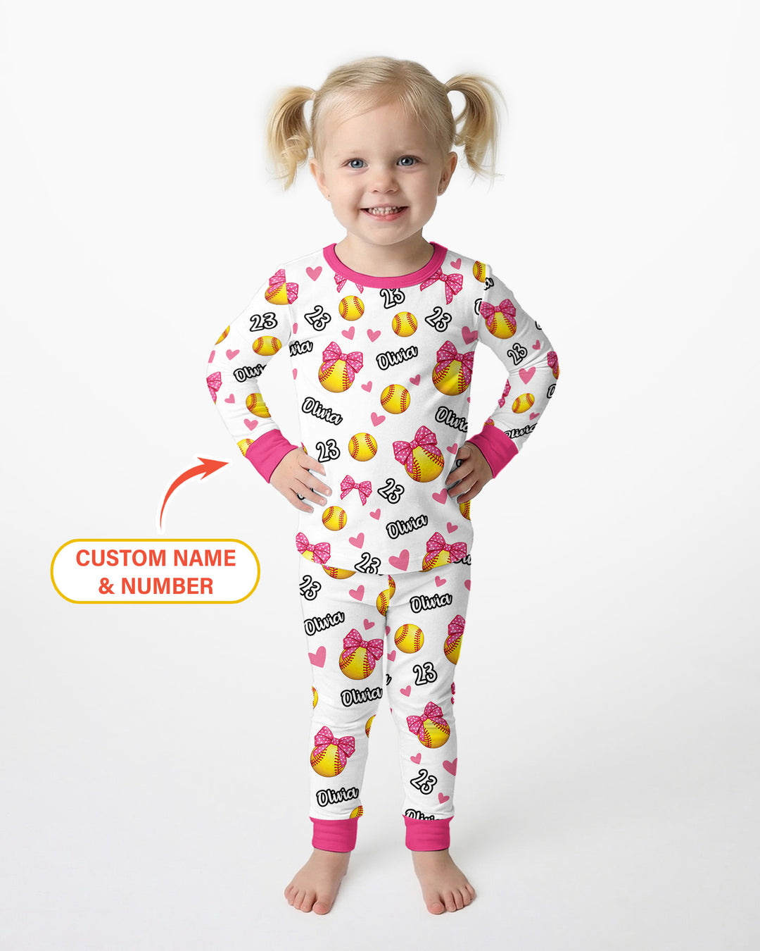 Coquette Ball Custom Name And Number Bamboo Two Piece Long Sleeve Pajama Set