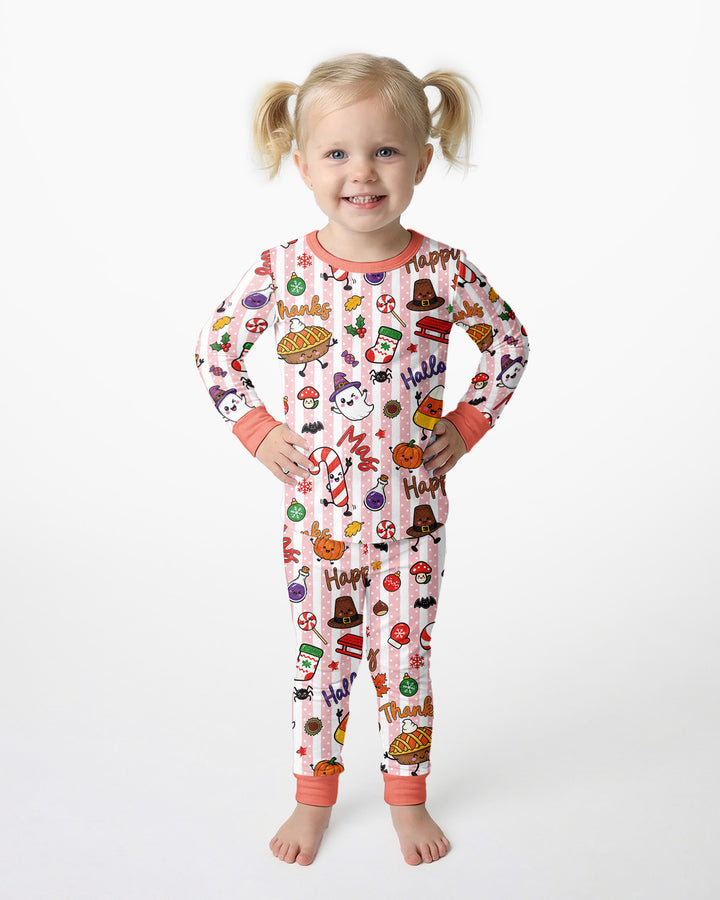 Happy Hallothanksmas Bamboo Two Piece Long Sleeve Pajama Set