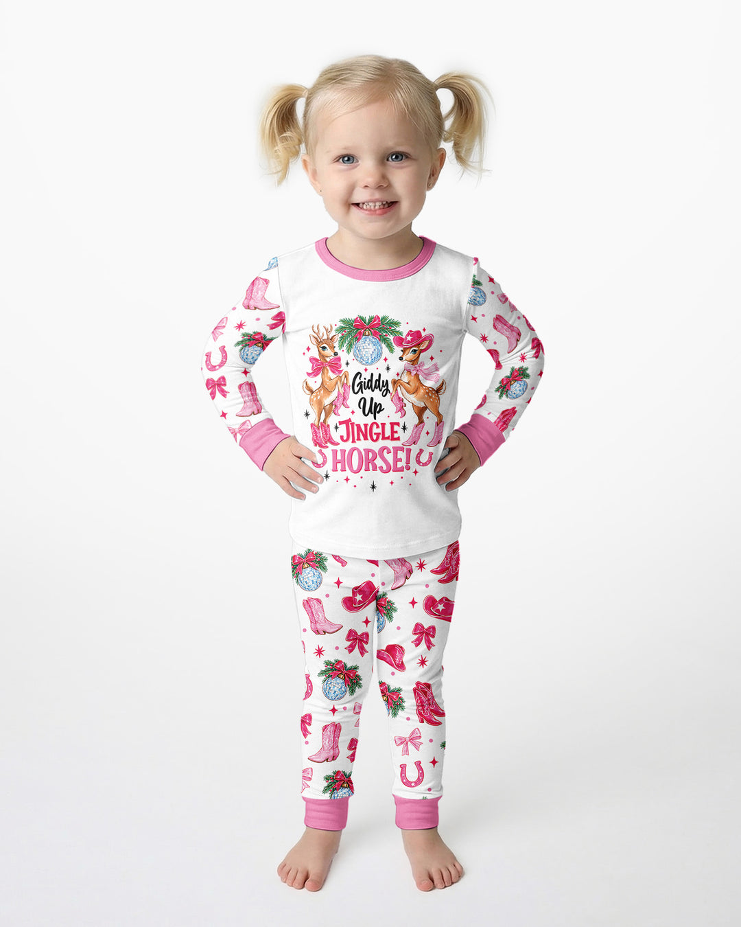 Western Christmas Giddy-up Jingle Horse Bamboo Two Piece Long Sleeve Pajama Set