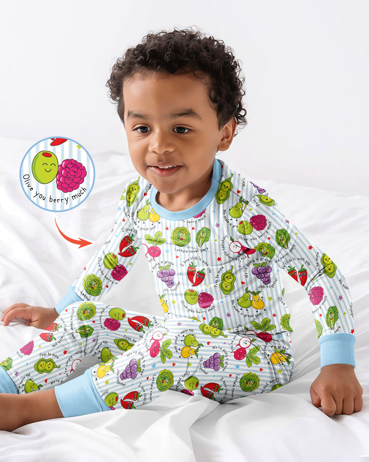 Fruits And Vegetables Love Puns Bamboo Two Piece Long Sleeve Pajama Set