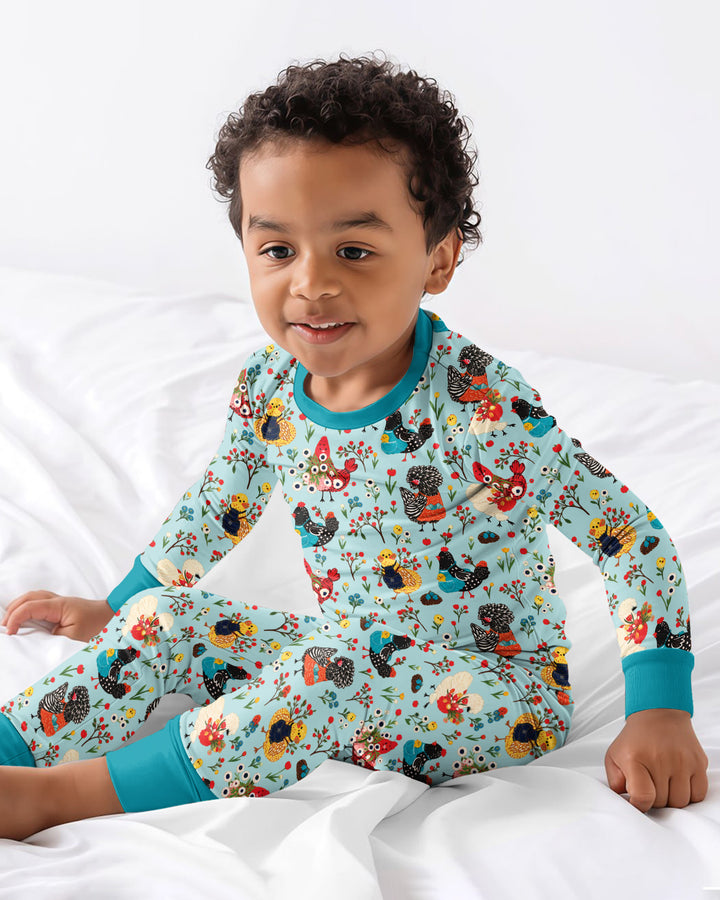 Chicken Garden Bamboo Two Piece Long Sleeve Pajama Set