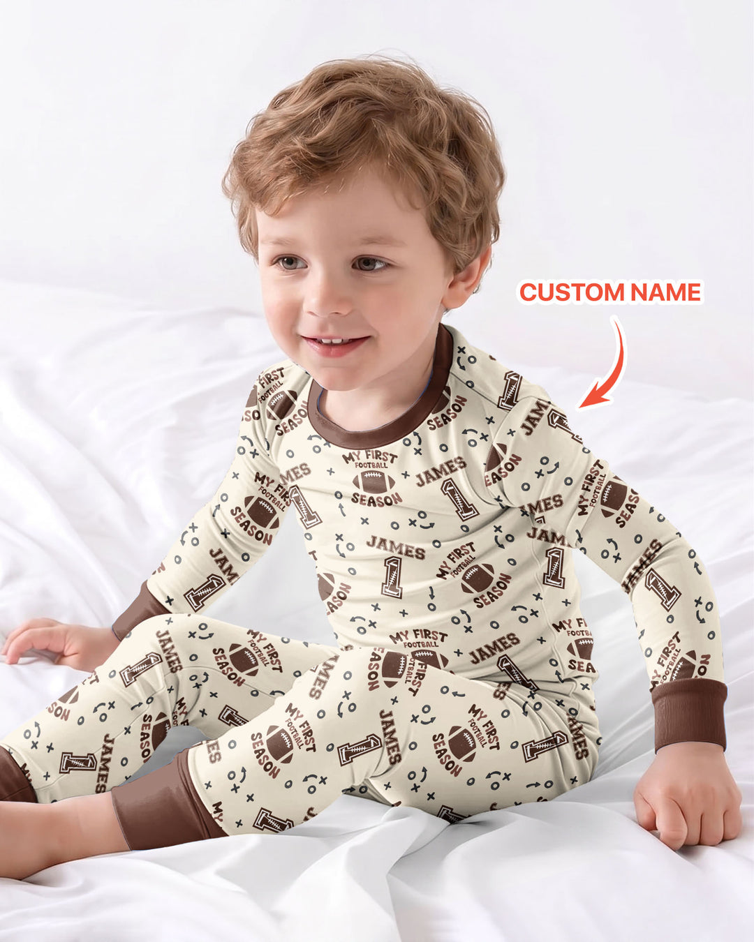 Custom Name My First Football Season Bamboo Two Piece Long Sleeve Pajama Set