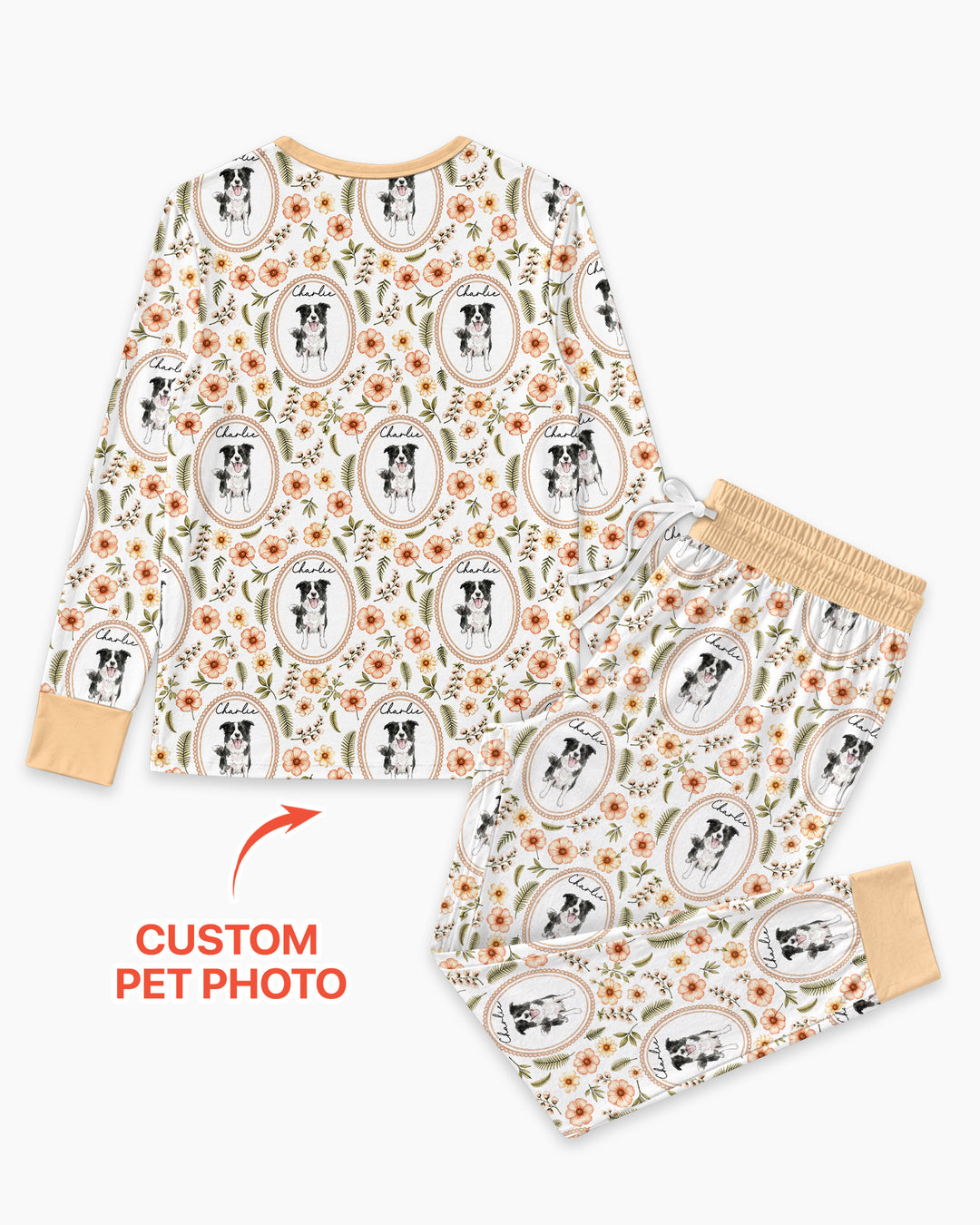 Custom Pet Photo Flower Garden Bamboo Women Pajama Set