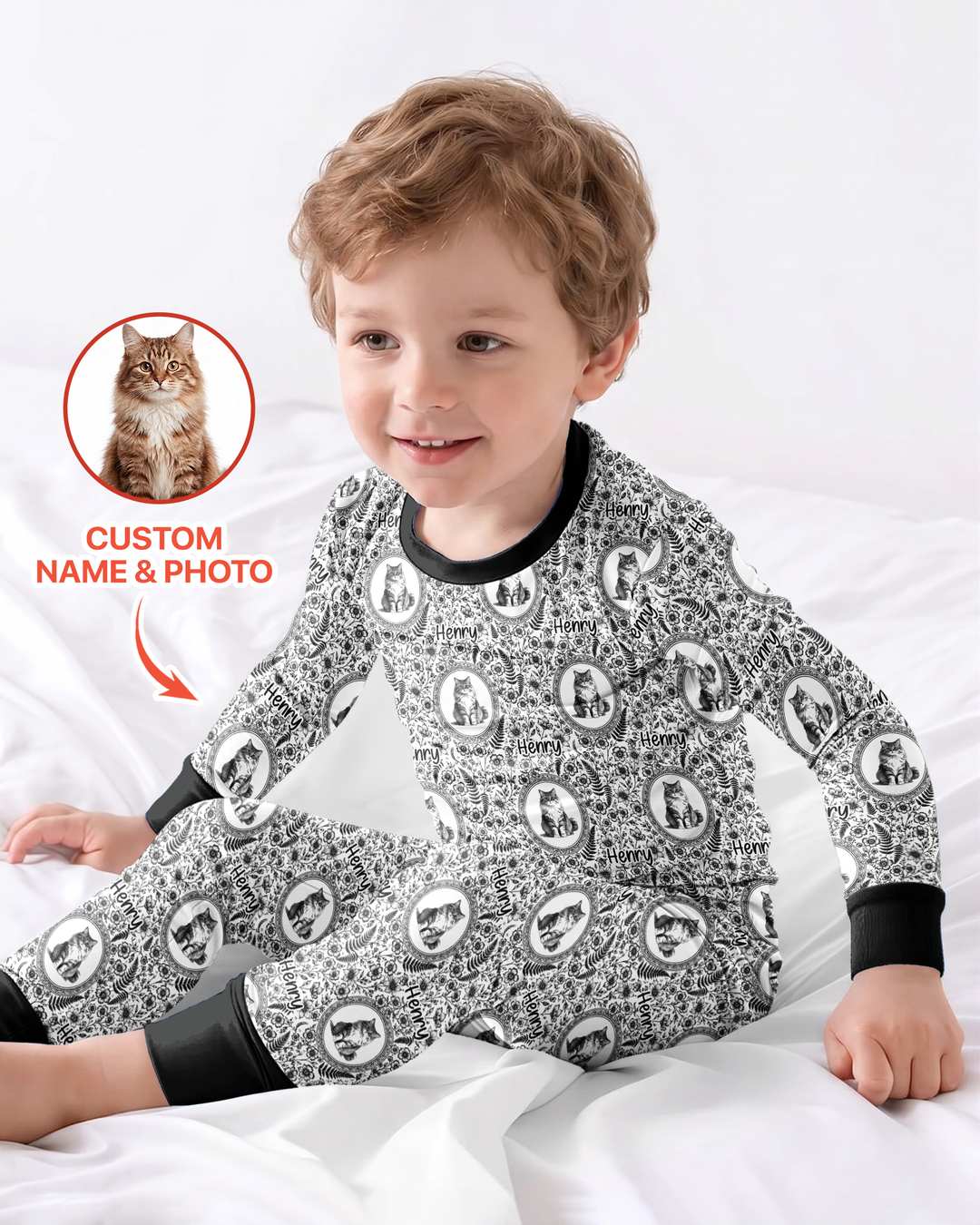 Custom Pet Photo Chinoiserie Garden Bamboo Two Piece Long Sleeve Pajama Set