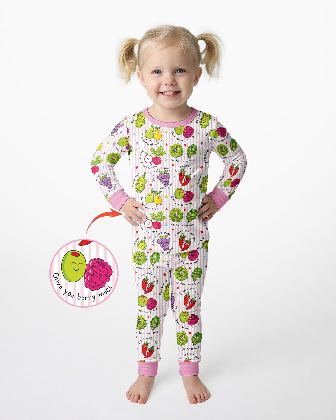 Fruits And Vegetables Love Puns Bamboo Two Piece Long Sleeve Pajama Set