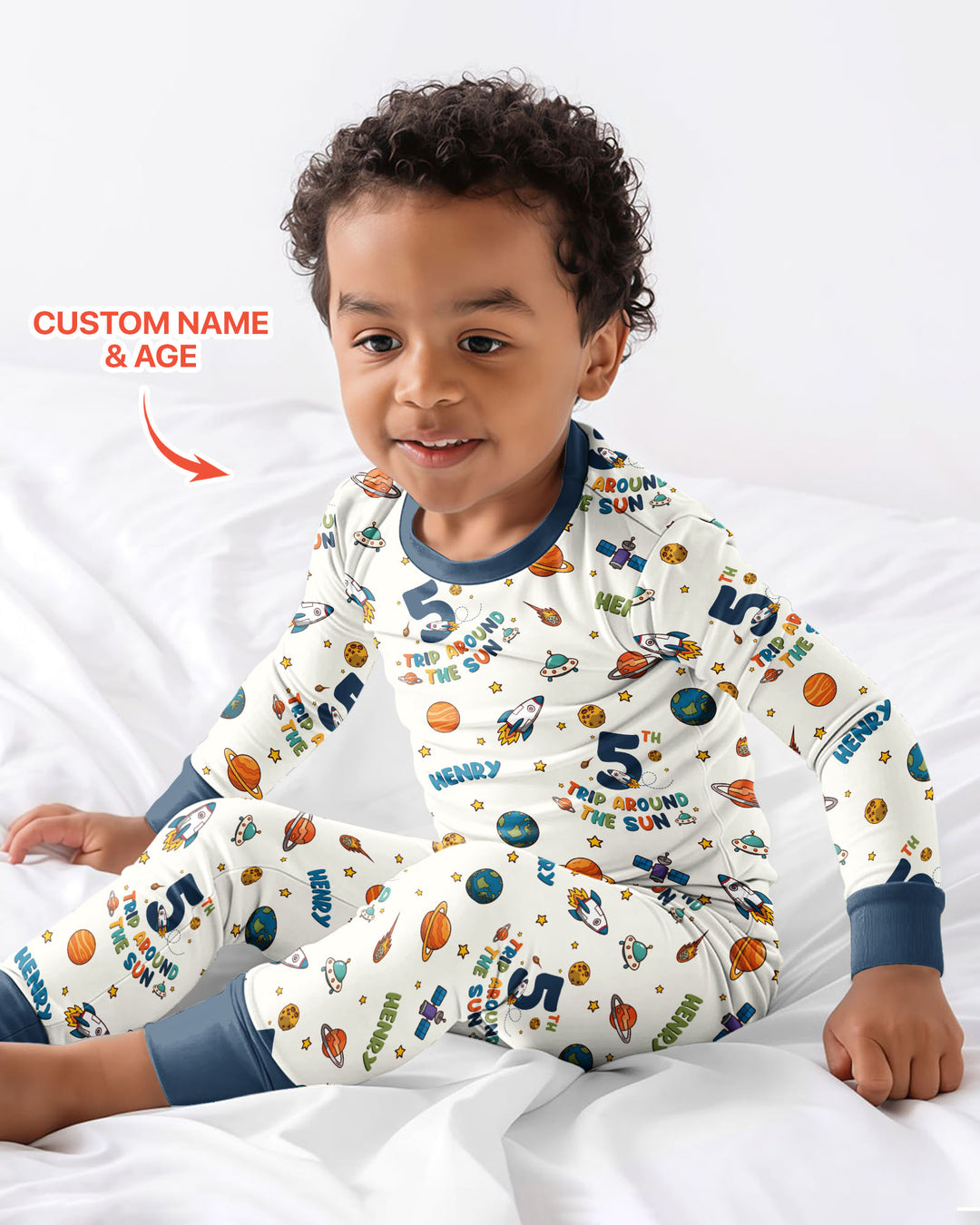 Birthday Trip Around The Sun Custom Name & Age Bamboo Two Piece Long Sleeve Pajama Set