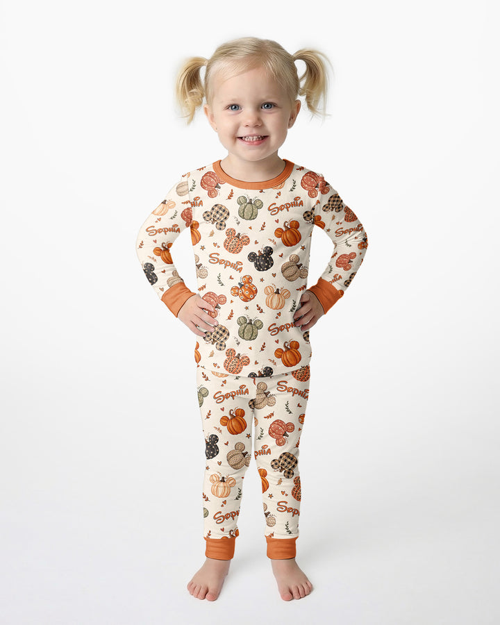 Custom Name Preppy Fall Mouse Bamboo Two Piece Long Sleeve Pajama Set